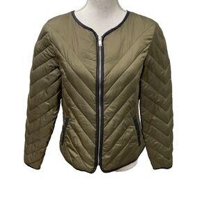 Ikks Women Puffer Jacket Womens Large Green Full Zip Lightweight Gorpcore